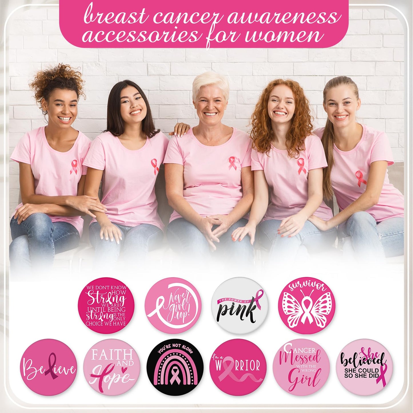 Wonderjune 100 Pcs Breast Cancer Awareness Gifts Pocket Mirror Bulk Portable Travel Mirrors Pink Ribbon Breast Survivor Compact Mirror for Charity Women Public School Events Supplies (Inspirational)