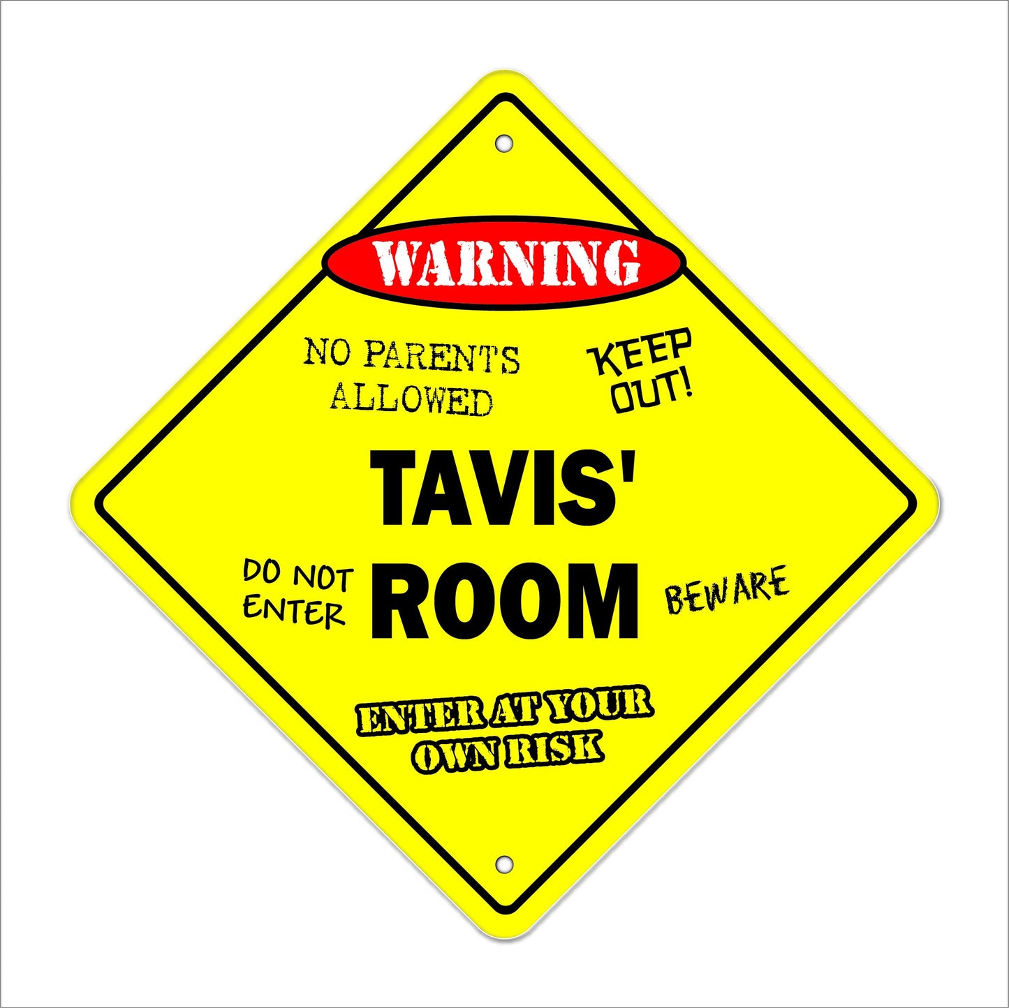 Tavis' Room Sign Crossing Zone Xing | Indoor/Outdoor | 12" Tall Kids Bedroom Decor Door Children's Name boy Girl