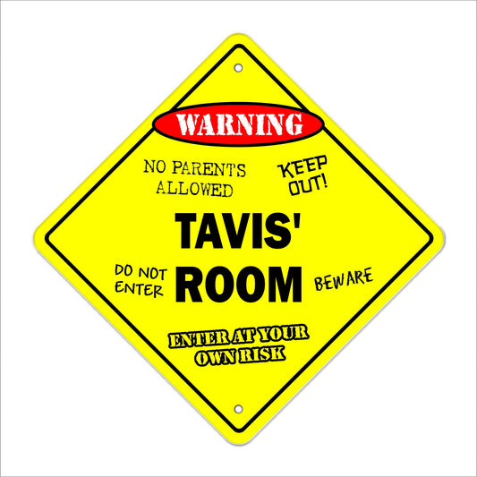 Tavis' Room Sign Crossing Zone Xing | Indoor/Outdoor | 12" Tall Kids Bedroom Decor Door Children's Name boy Girl