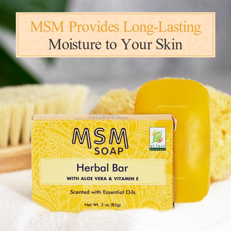 At Last Naturals MSM Soap Bar Body Soap for Men and Women Fine Line Wrinkle Reduction Herbal Moisturizer with Aloe Vera Vitamin E Essential Oils Deep Cleansing for Sensitive Skin 3 Ounce (Pack of 3)