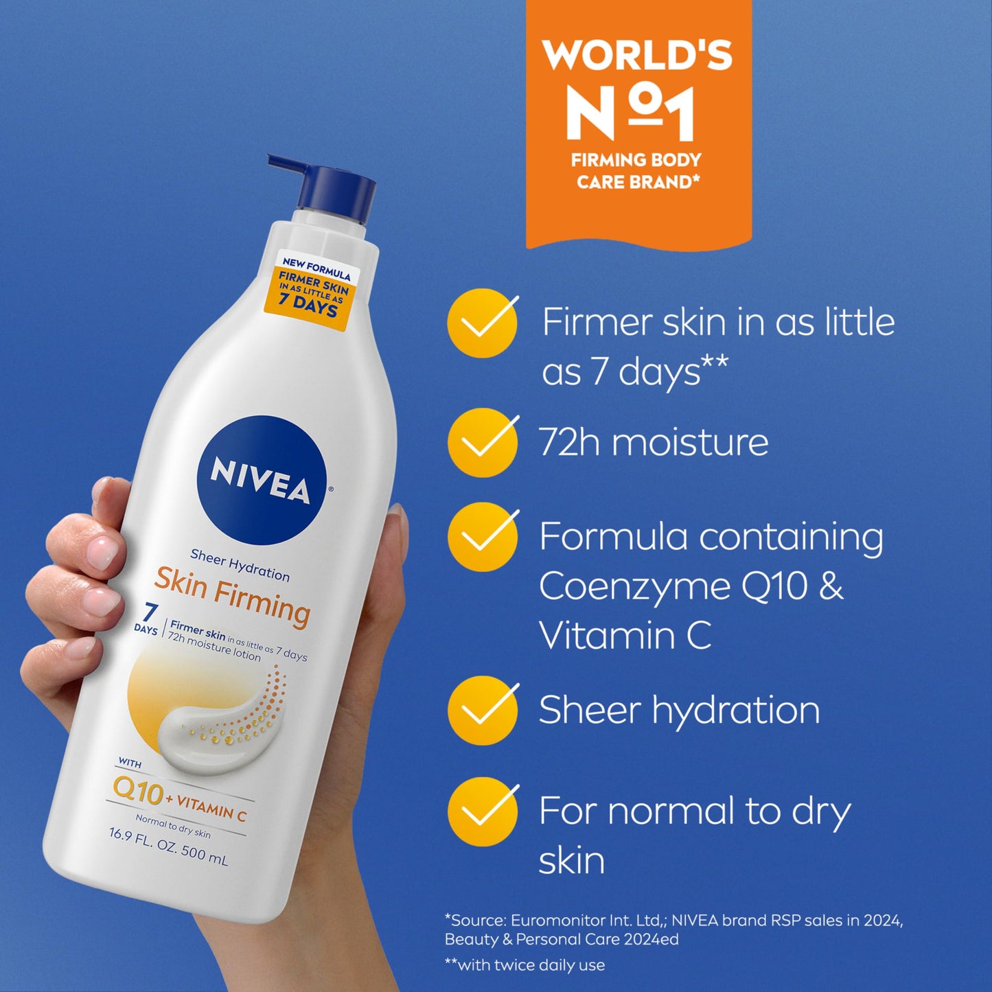 NIVEA Sheer Hydration Skin Firming Body Lotion (16.9 Fl Oz) + Skin Firming & Toning Body Gel Cream with Hyaluronic Acid (6.7 Oz), Enriched with Q10 and Vitamin C
