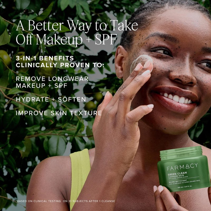 Farmacy Makeup Remover Cleansing Balm - Green Clean Waterproof Makeup Remover Balm + Oil Cleanser for Face - Gently Melts Make Up + SPF - Hydrates + Softens Skin with Super Greens + Papaya (30ml)