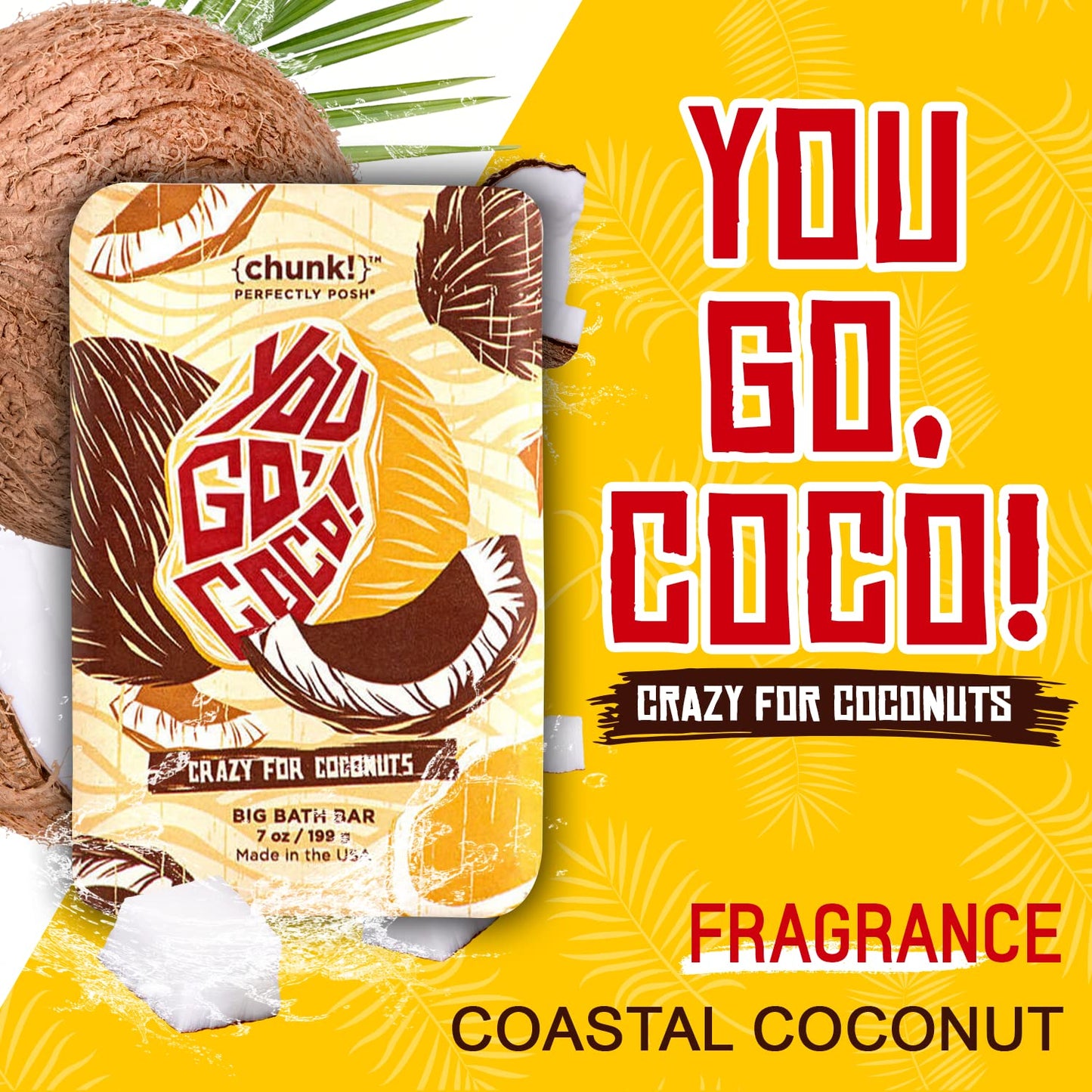 Perfectly Posh - You Go Coco Big Bath Bar - Nourishing Soap with Coconut & Tropical Fragrance - for Moisturizing Bath Time - 7oz