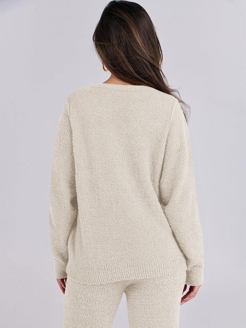 Fuzzy Fleece Pajama Sets for Women - Cozy Long Sleeve Top & Wide Leg Pants | Fall/Winter 2025
