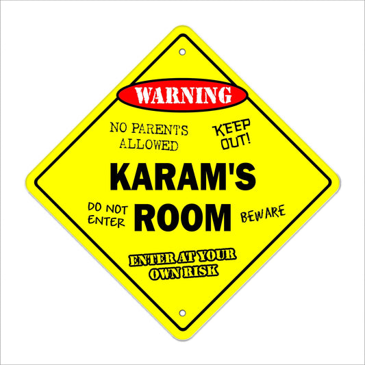 Karam's Room Sign Crossing Zone Xing | Indoor/Outdoor | 12" Tall Kids Bedroom Decor Door Children's Name boy Girl