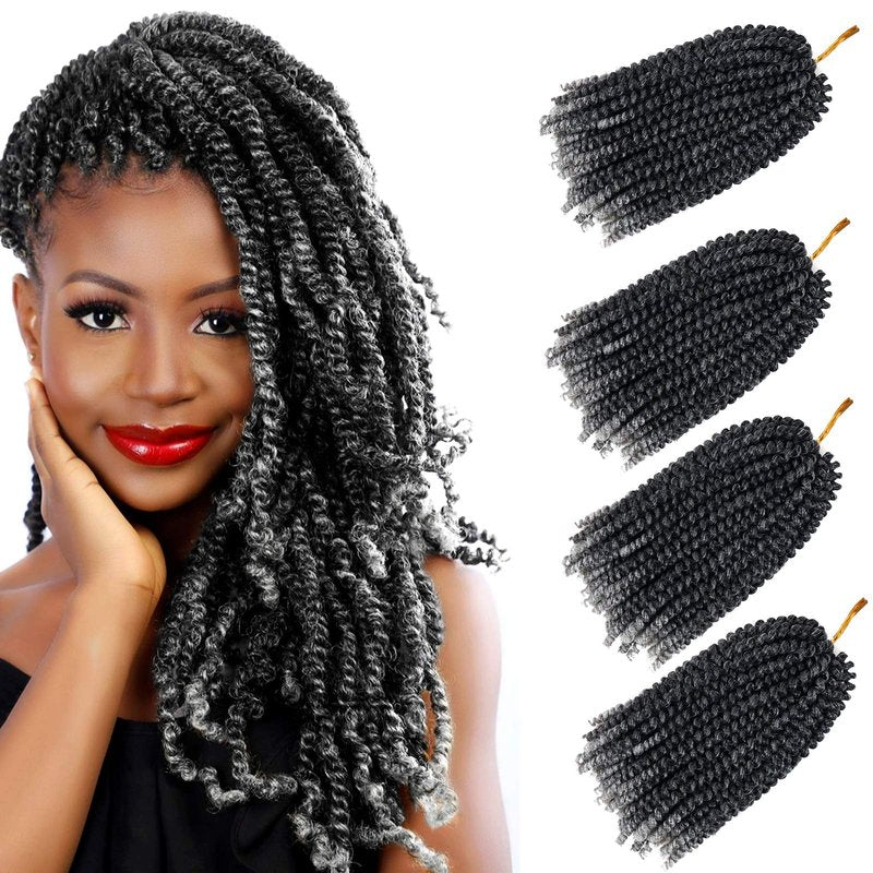 YEBO Spring Twist Hair 12 Inch 4 Packs Ombre Colors Synthetic Braiding Hair Extensions for Woman(1B/12inch)