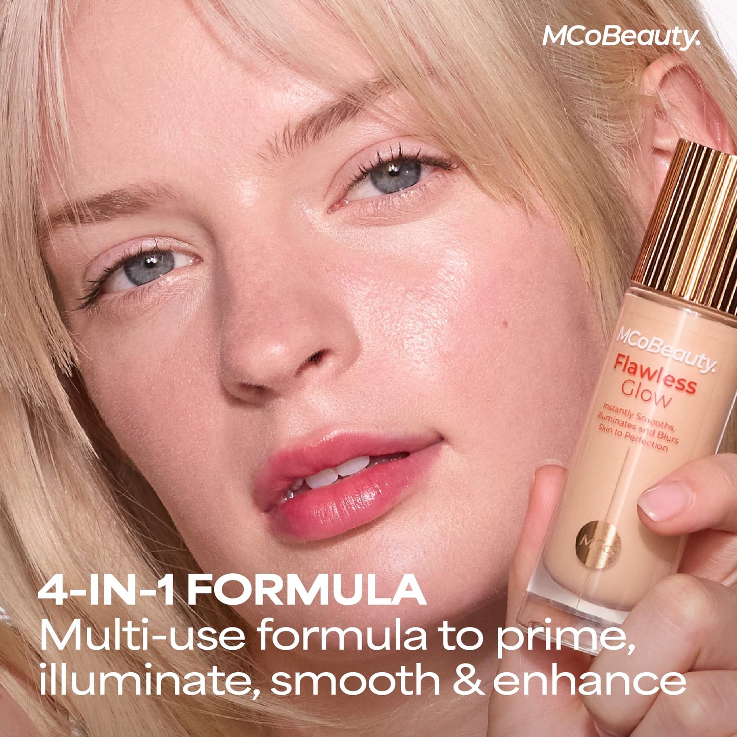 MCoBeauty Flawless Glow Luminous Skin Filter - 4 Medium - 4-in-1 Primer, Highlighter & Foundation Booster - Dewy Illuminating Tint Face Makeup with Squalane Vitamin E - Vegan & Cruelty Free