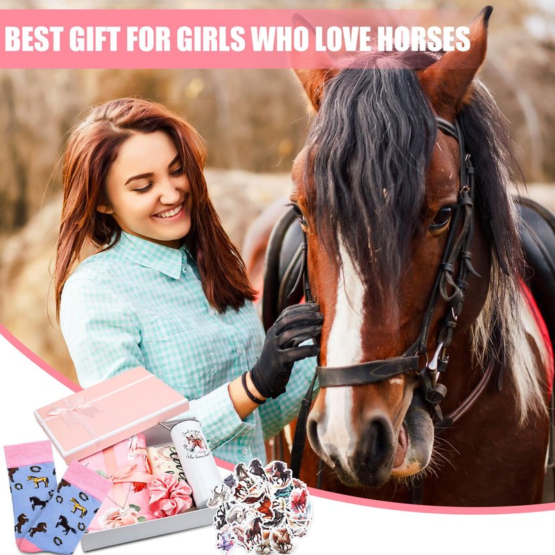 Roshtia 58 Pcs Horse Gifts for Equestrian Hobby Lover Women Girls Horse Gifts Cool Stuff Cowgirl Horses Themed Gift Accessories with 20 oz Tumbler Blanket Socks Makeup Bag Gift for Christmas Birthday