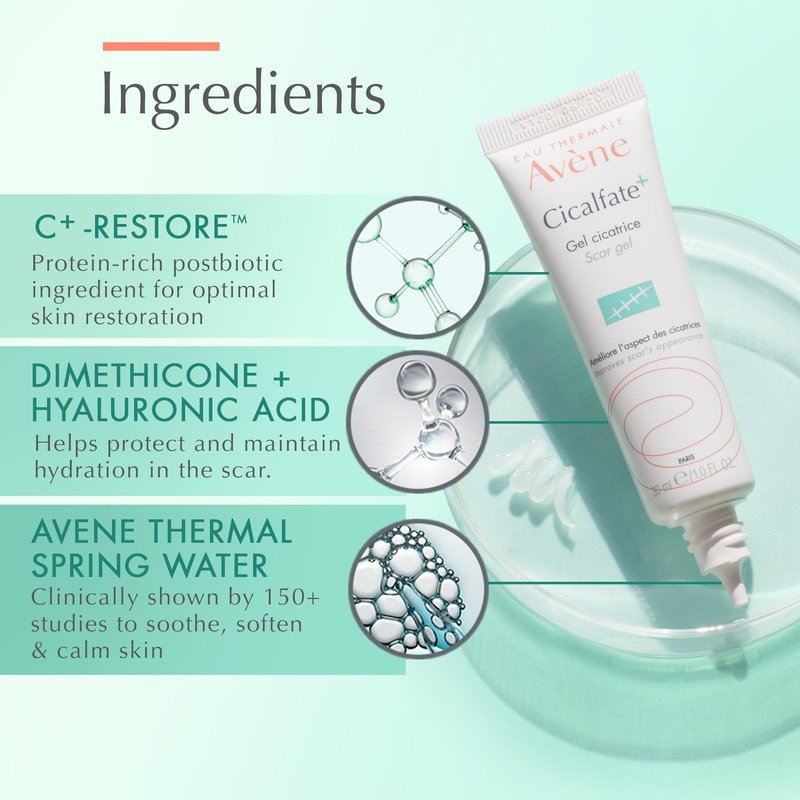 Avène Cicalfate+ Scar Gel, Silicone Massage Gel for Superficial & Dermatological Scars, 1 Fl Oz