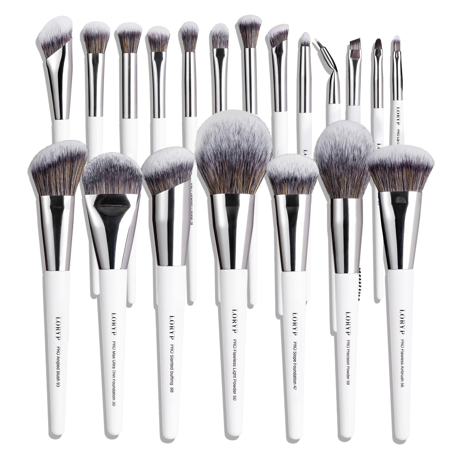 LORYP Makeup Brush Set Professional Synthetic Vegan for Beginners Gift Home Daily Use with Storage Pouch No Shedding No Scratch Face & Eye Brush White 20 Pcs