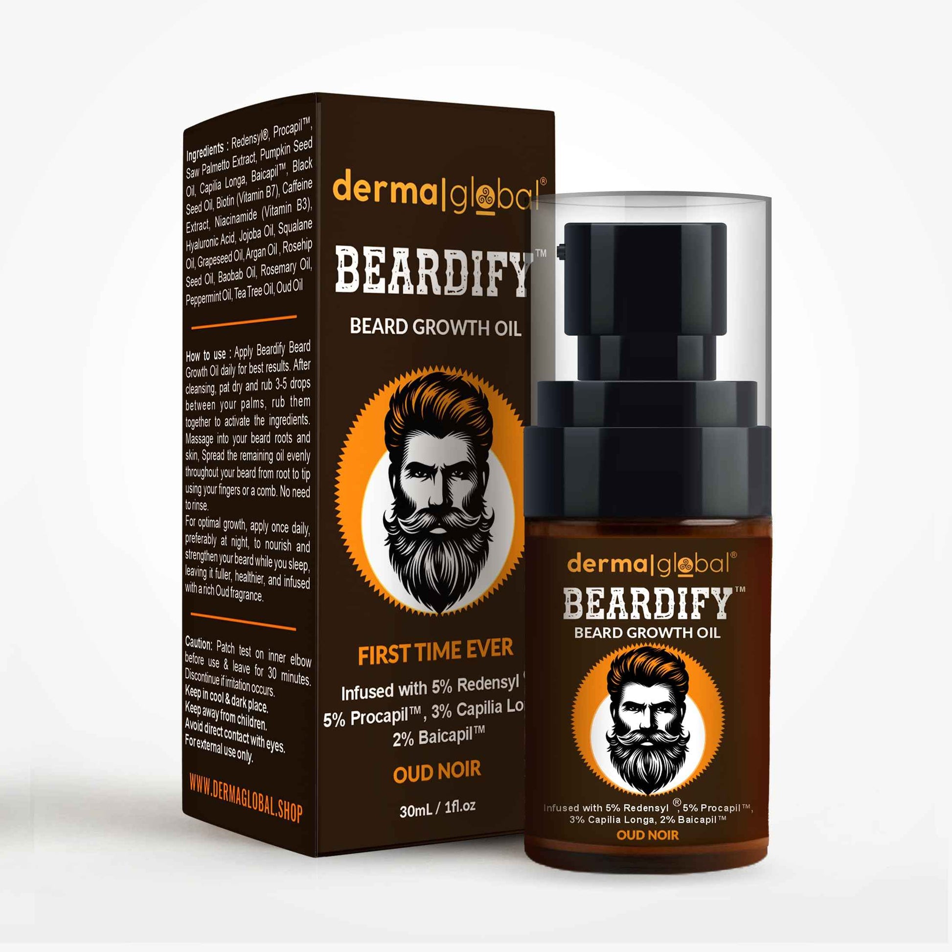 Derma Global Beardify™ Beard Growth Oil – Advanced Beard Thickening & Fast Growth Formula with 25% Clinically Proven Active Ingredients with 5% Redensyl | 5% Procapil | 3% Capilia Longa | 2% Baicapil