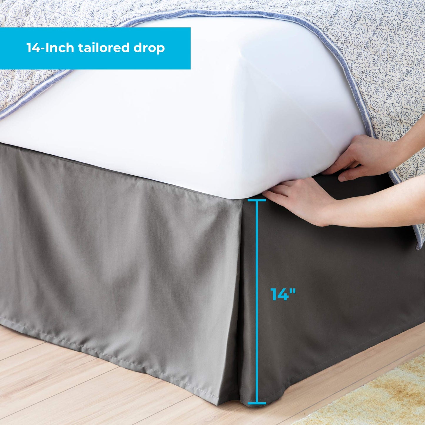 Linenspa 14 Inch Wrinkle and Fade Resistant-Machine Washable-Easy Use Pleated Microfiber Bed Skirt, Full, Navy