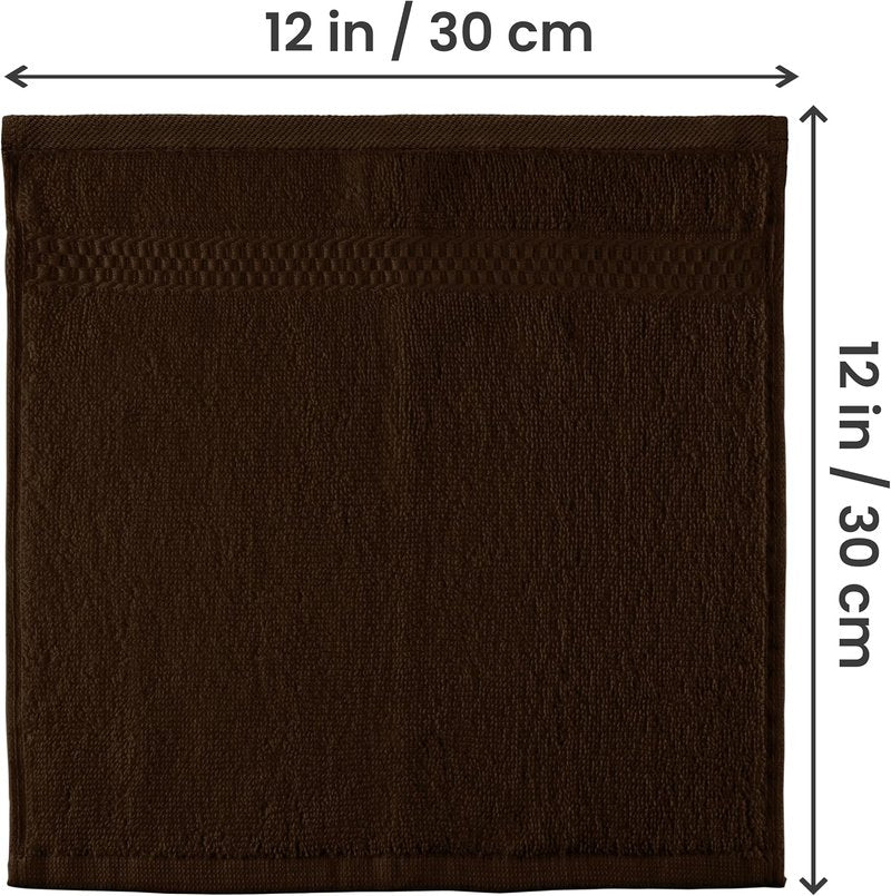 Utopia Towels Premium Wash Cloths Set - 12 Pack, 100% Cotton, Highly Absorbent | Dark Brown, 12x12 Inches