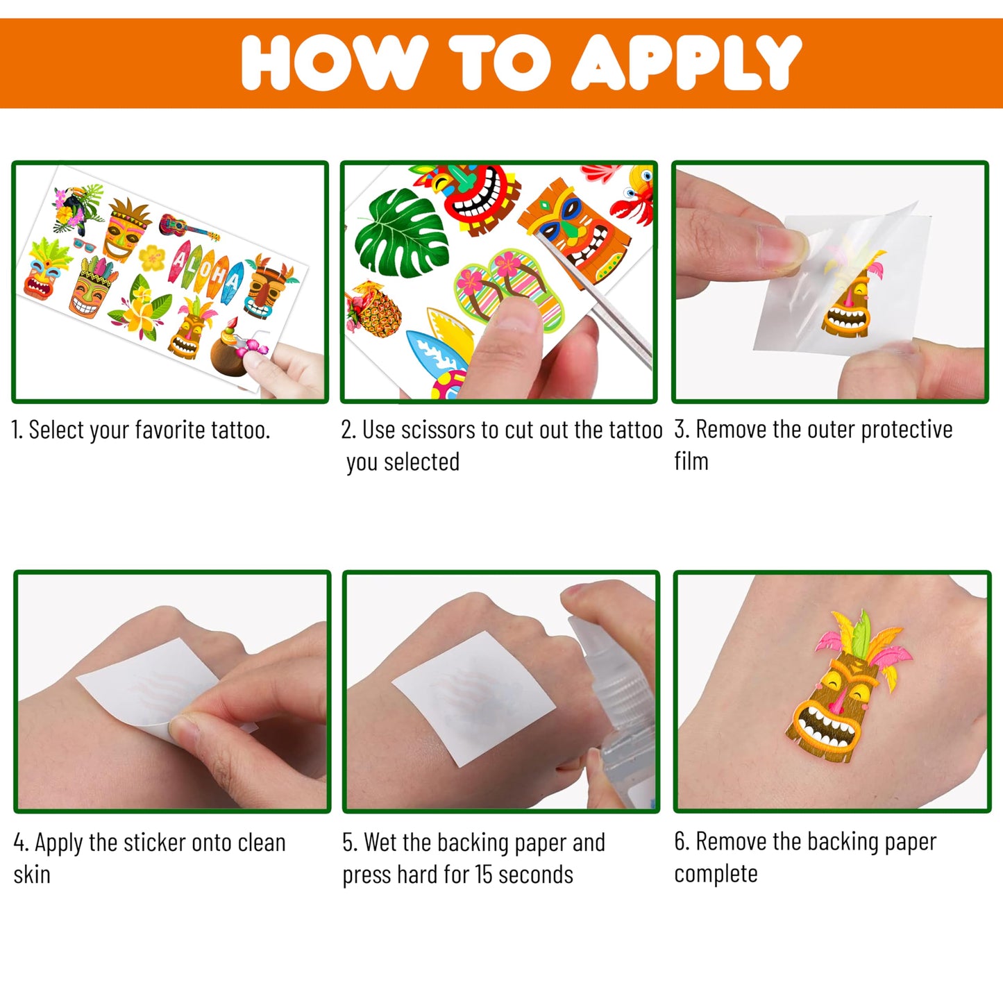 Luau Temporary Tattoos for Kids - 96 PCS, 8 Sheets
