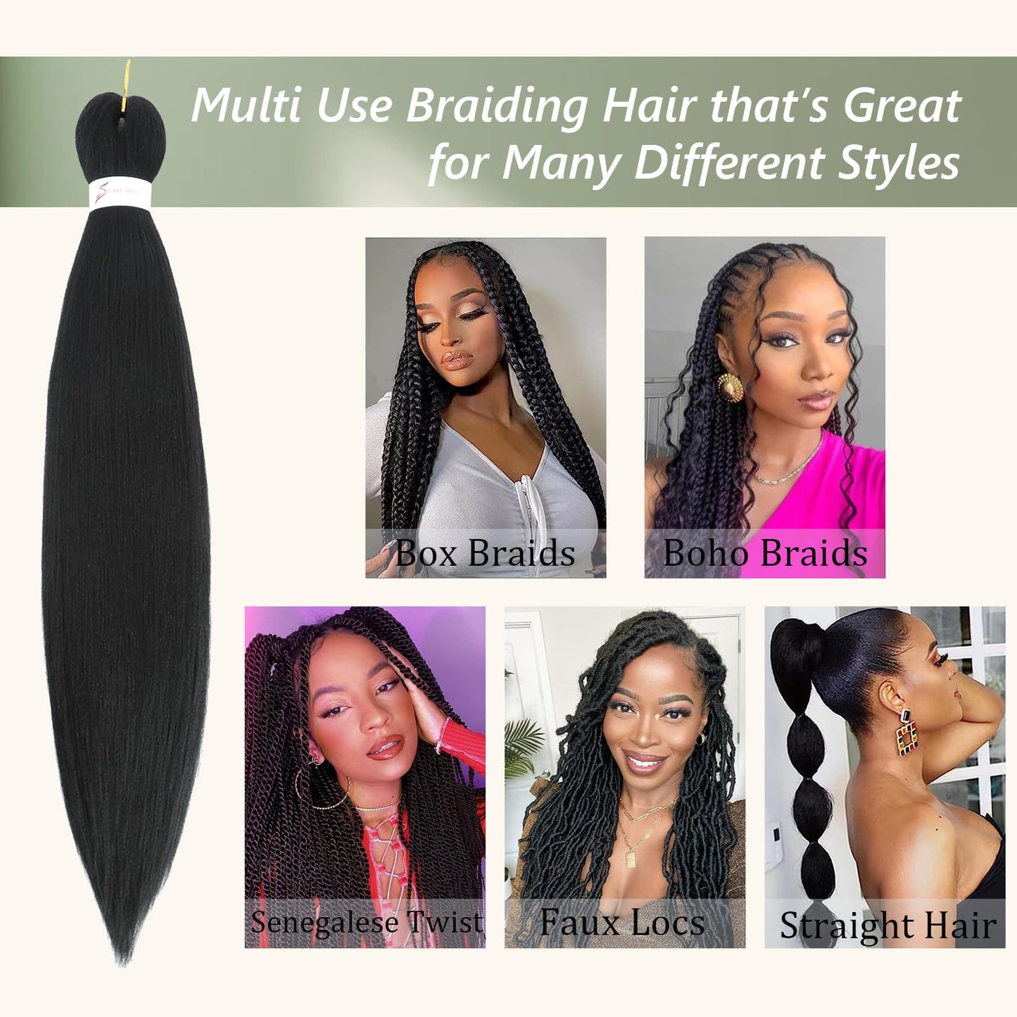 Braiding Hair Pre Stretched 36 Inch 8 Packs Long Braiding Hair Extension Pre Stretched Braiding Hair Professional Synthetic Hair For Braiding Hot Water Setting Soft Yaki Texture(36", 1B-8P)