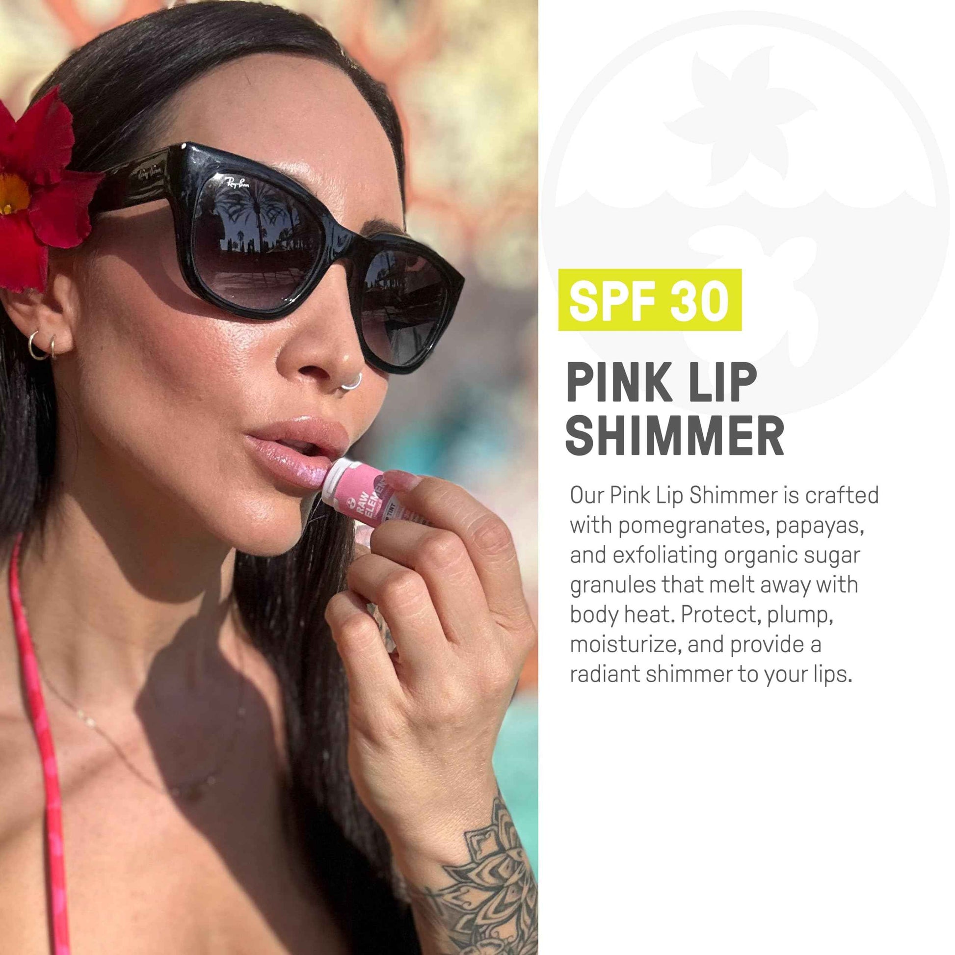 Raw Elements Organic Pink Lip Shimmer Zinc Oxide SPF 30+, 0.15 oz (Pack of 3)