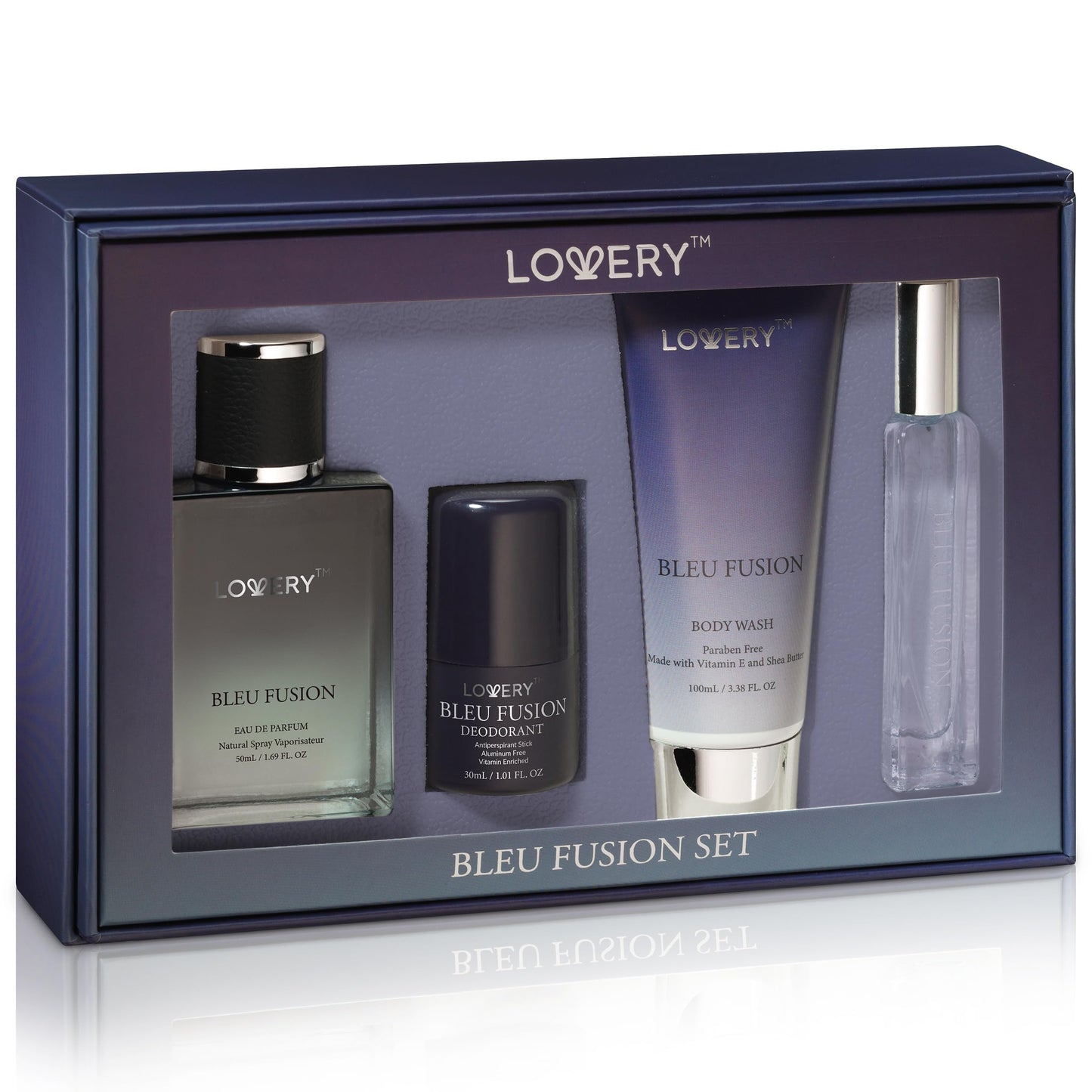 Blue Fusion Perfume for Men, Mens Cologne Set 4 in 1 Perfume Set & Colognes Gift Set - 4 Piece Parfum, Antiperspirant Deodorant Stick, Body Lotion, Cologne - Masculine Birthday Gifts Perfumes for Men