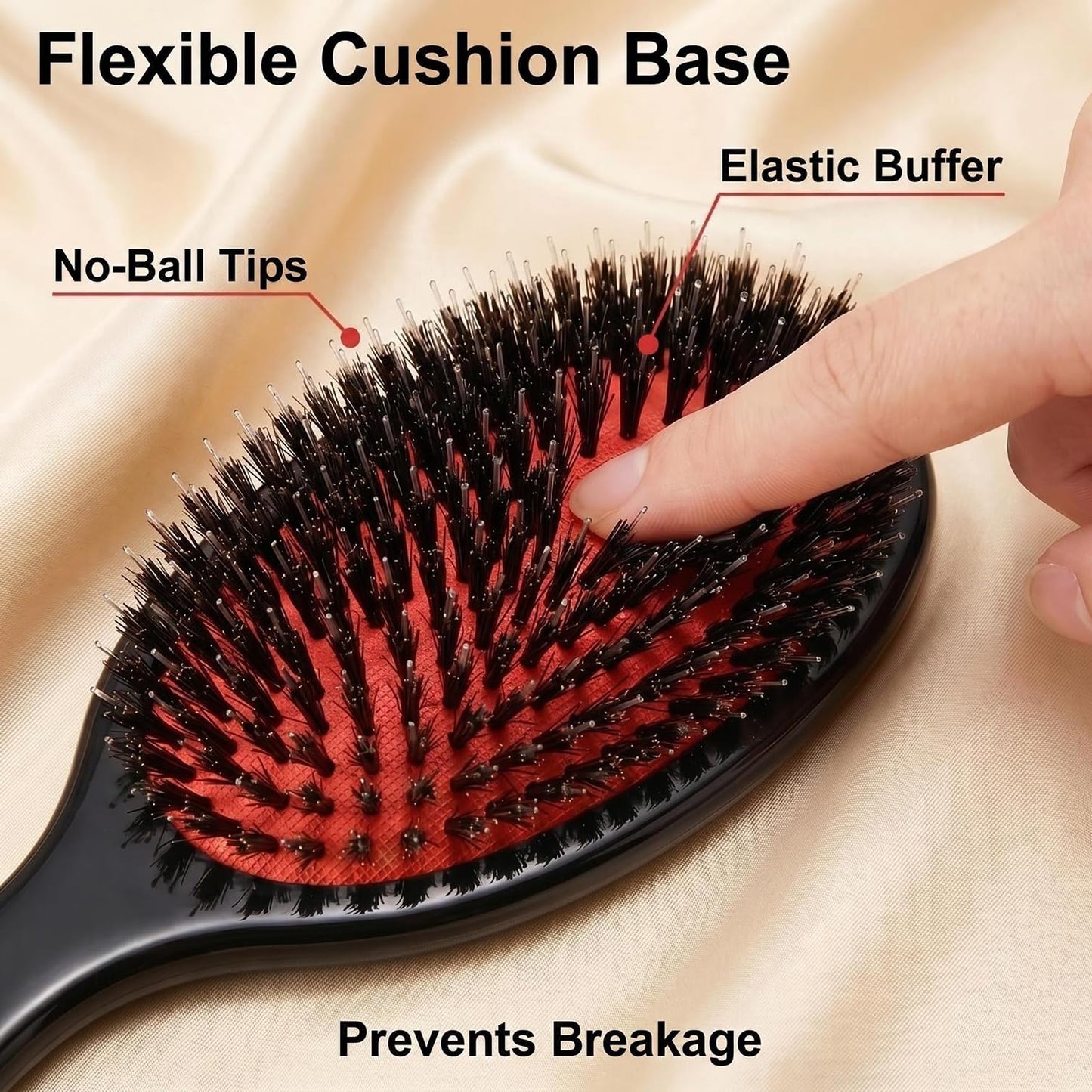 Morsafe Boar Bristle Hair Brush for Women Men Painless Detangling Paddle Brush for Curly Fine Tangled Hair, Anti-frizz Boar Nylon Bristle Cushioned Brush, Includes Cleaning Tool
