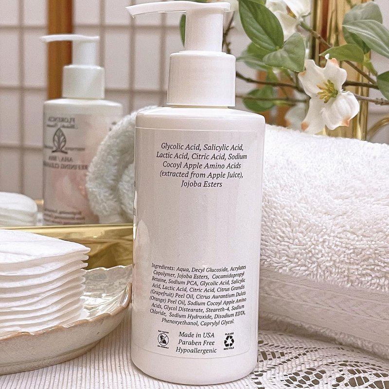 Florencia AHA BHA Refining Cleanser – Gentle Exfoliating Face Wash with Glycolic, Lactic & Salicylic Acid, Jojoba Beads, Foaming Cleanser for Pore Clarifying & Brightening Skin, 6 Fl Oz