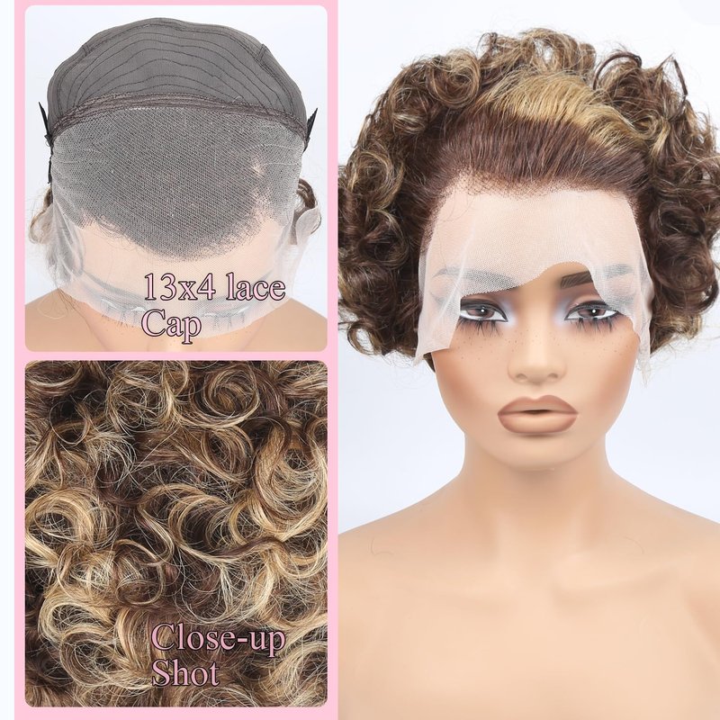 Unipearl Highlight Blonde Bob Wig Human Hair 13x4 Deep Wave Lace Front Wigs Human Hair 180% Density Short Bob Wig Pre-Plucked with Baby Hair Glueless Water Wave Curly Wigs for Black Women