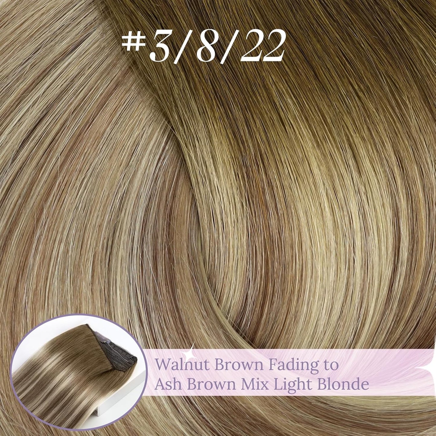 Invisible Wire Hair Extensions - Balayage Olive Brown to Ash Brown Mix Blonde, 12 Inch, 76g Remy Human Hair for Quick Volume