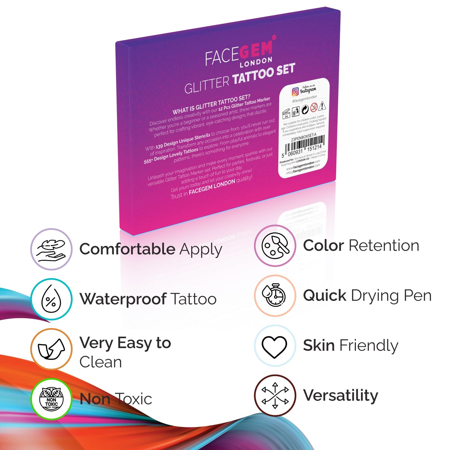 Glitter Tattoos for kids, Temporary Glitter Tattoo Markers for Skin, Glitter tattoo kit, Temporary Tattoos, face glitter, party bag fillers, girls birthday present, face glitter festival, face paint