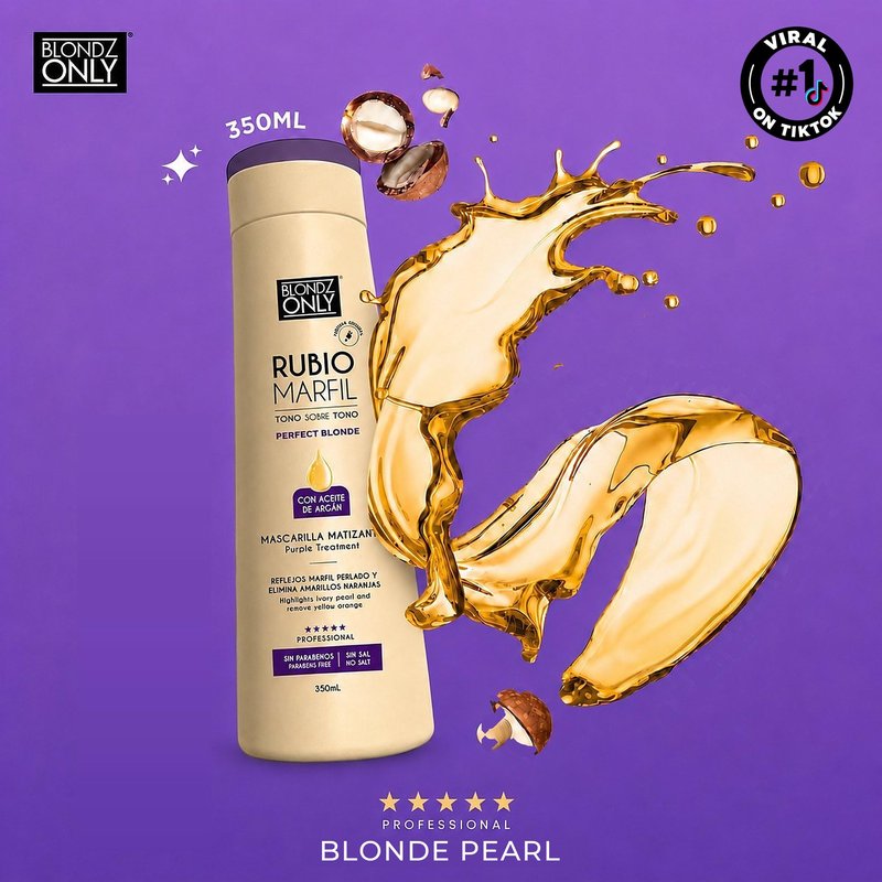 Blondz Only Hair Purple Toning Mask | Eliminates Brassiness | Neutralizes Yellow & Orange Tones | Rubio Marfil Blonde Pearl with Argan Oil Perfect Blonde (Beige) 11.8 Fluid Ounce (350 ml)