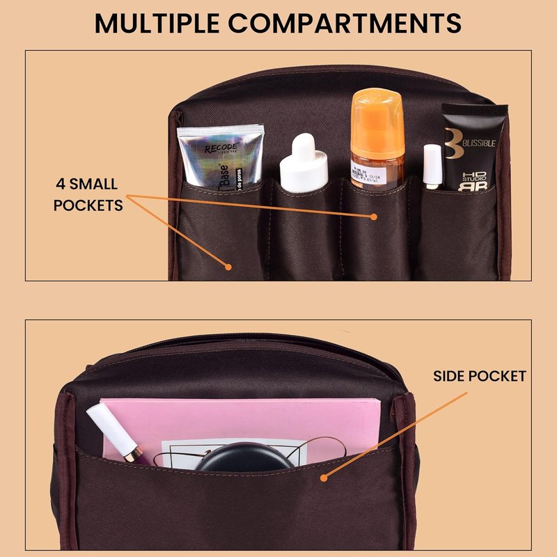 Leather Travel Toiletry Bag - Large Capacity Dopp Kit for Men & Women | Brown Bathroom Organizer