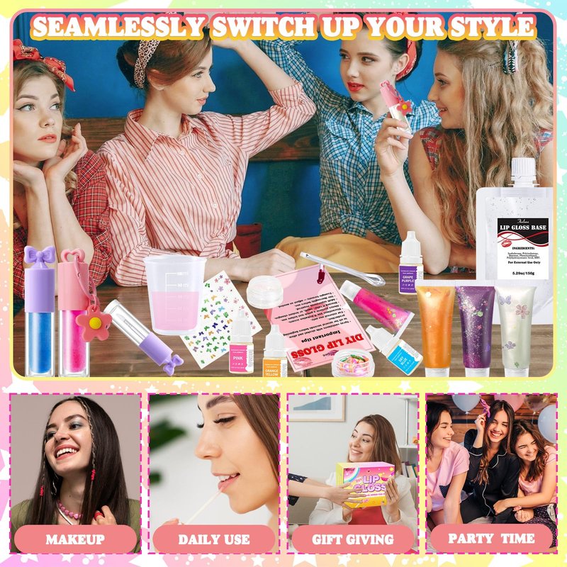 Thaluna Lip Gloss Making Kit, Lip Gloss Set for Women Lip Kit Fun DIY Lipgloss Making Kit, Make Your Own Lip Gloss Kit, Moisturizing Glitter Keychain Birthday Gifts Girls Trendy Stuff