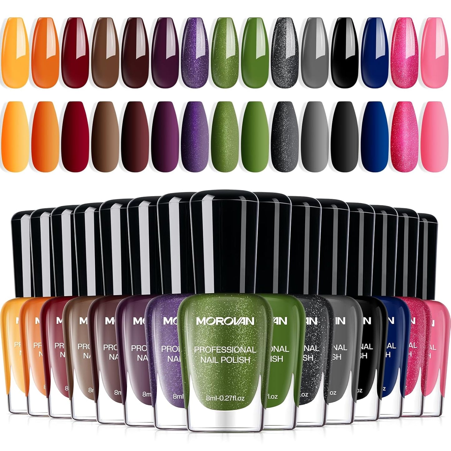 Morovan Dark Nail Polish Set - Glitter Green, Dark Red, Black, Hot Pink & Brown | Quick-Dry Nail Art Kit for Holiday Manicure