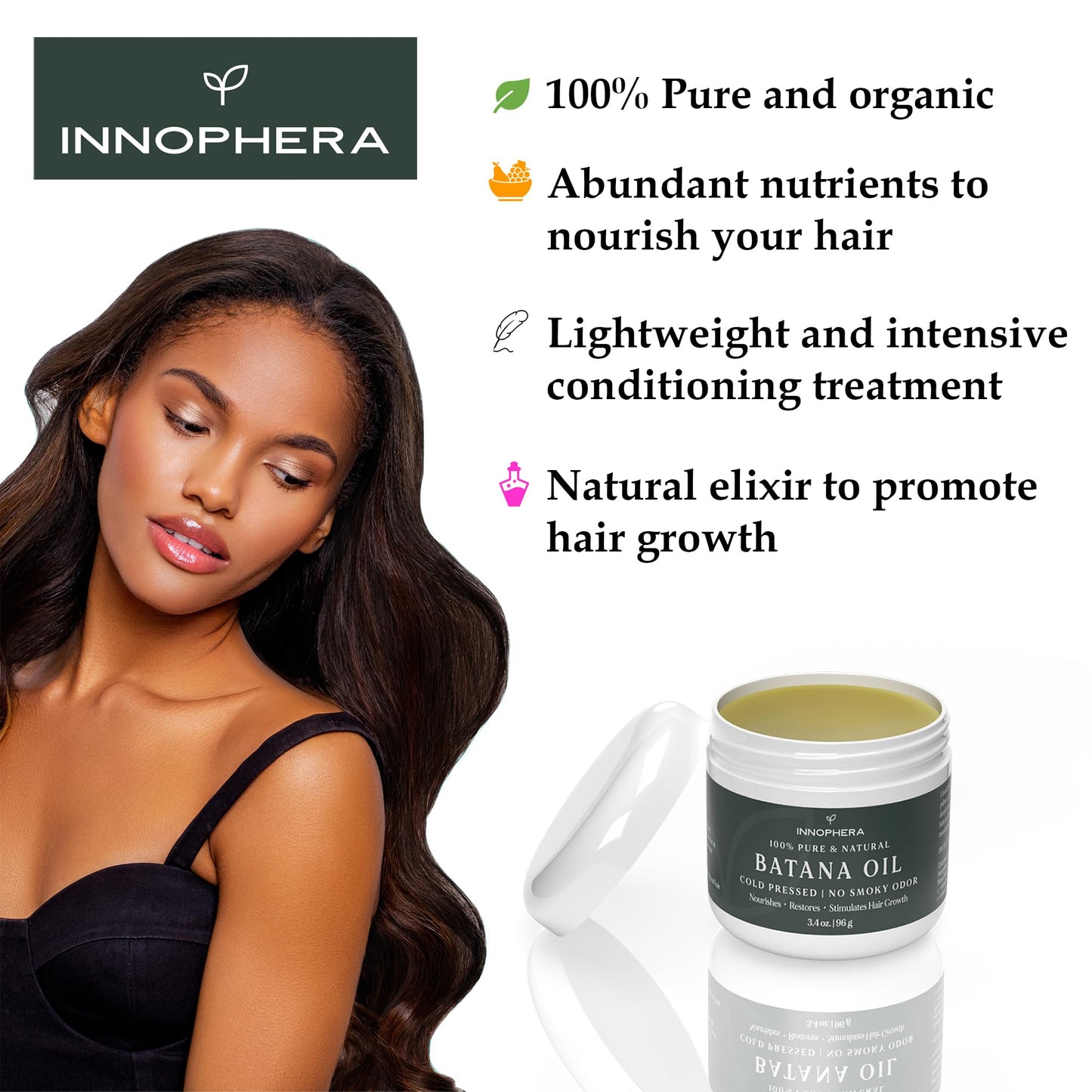 Innophera Batana Oil for Hair Growth ‒ Cold Pressed with No Smoky Odor ‒ 100% Pure & Natural from Honduras ‒ Nourishes, Moisturizes & Restores Hair ‒ 3.4 oz.