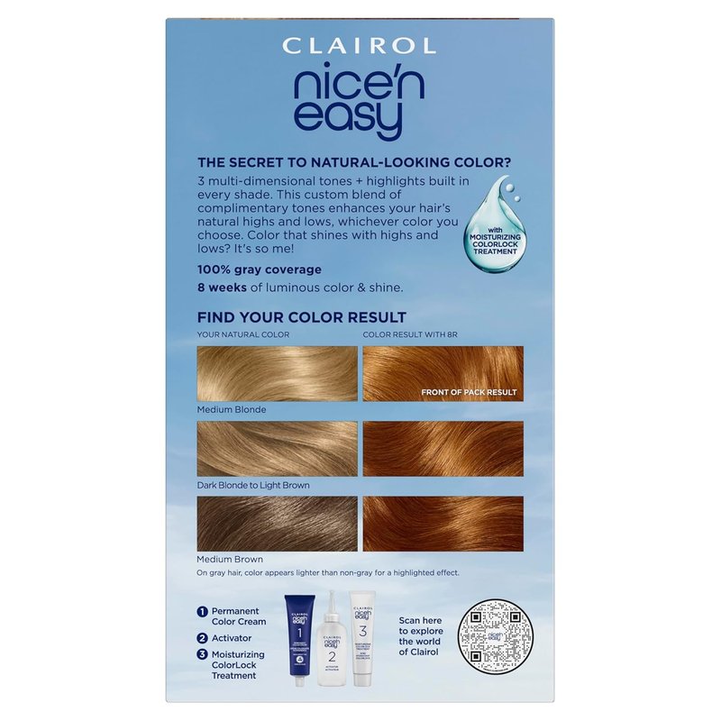 Clairol Nice'n Easy Permanent Hair Dye - 8R Medium Reddish Blonde | 100% Gray Coverage & Natural Shine