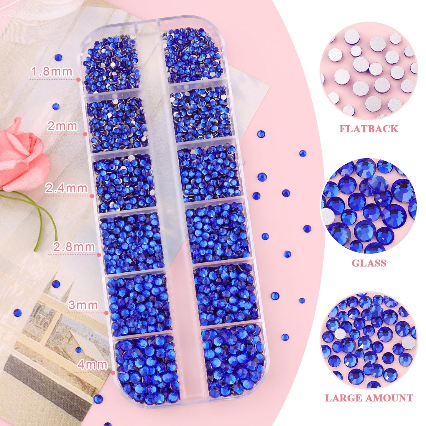 3220Pcs Champagne Gold Nail Rhinestones 120Pcs Multi Shapes Flatback Gems Charms Crystal+3100Pcs 1.5-4mm Round Beads, Glass Diamond Gemstones for Bedazzling Acrylic Nails Decoration