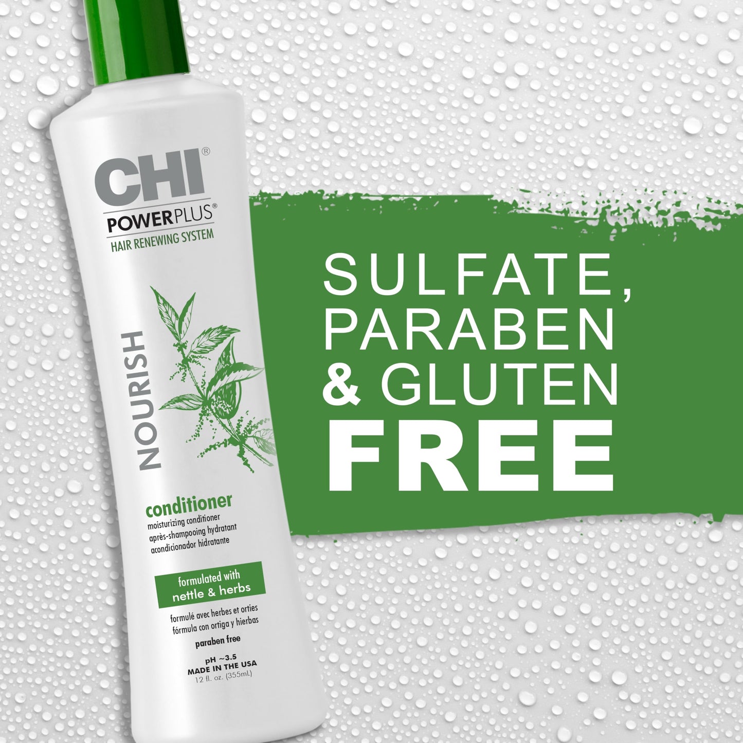 CHI PowerPlus Nourishing Conditioner, Hair Renewal System For A Healthy Scalp, Relieves Tightness & Dryness, Strengthens & Protects Against UV, 12 Oz