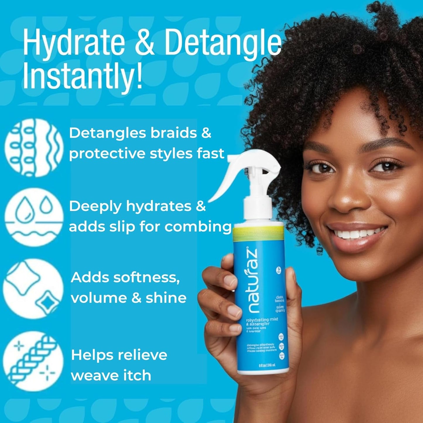 Curly Hair Detangler Spray - Natural Leave-In Conditioner for Kids & Adults | Softens Dry, Damaged Curly Hair - 8 fl oz