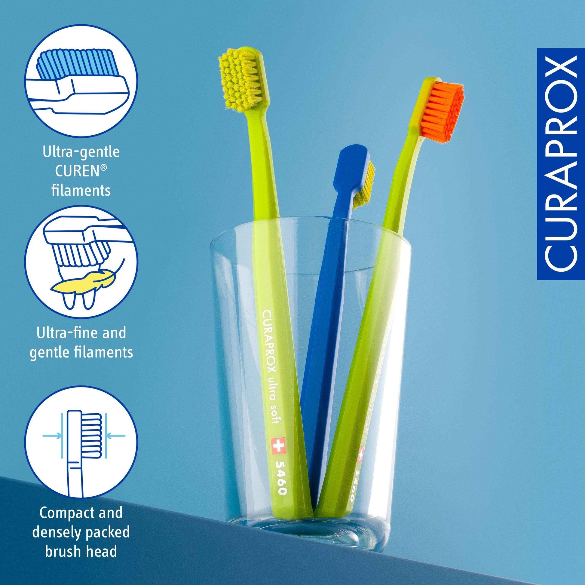 Curaprox CS 5460 Ultra-Soft Toothbrush – for Sensitive Teeth & Gums | Gentle Plaque Removal | 3-Pack |Random Colour