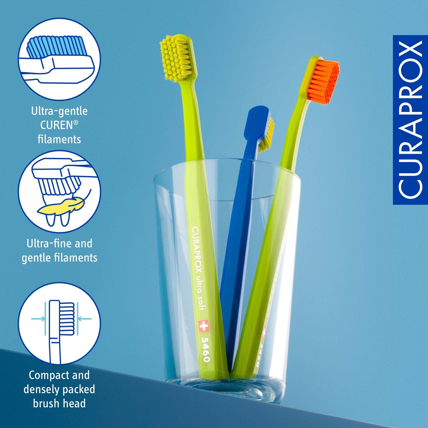 Curaprox CS 5460 Ultra-Soft Toothbrush – for Sensitive Teeth & Gums | Gentle Plaque Removal | 3-Pack |Random Colour