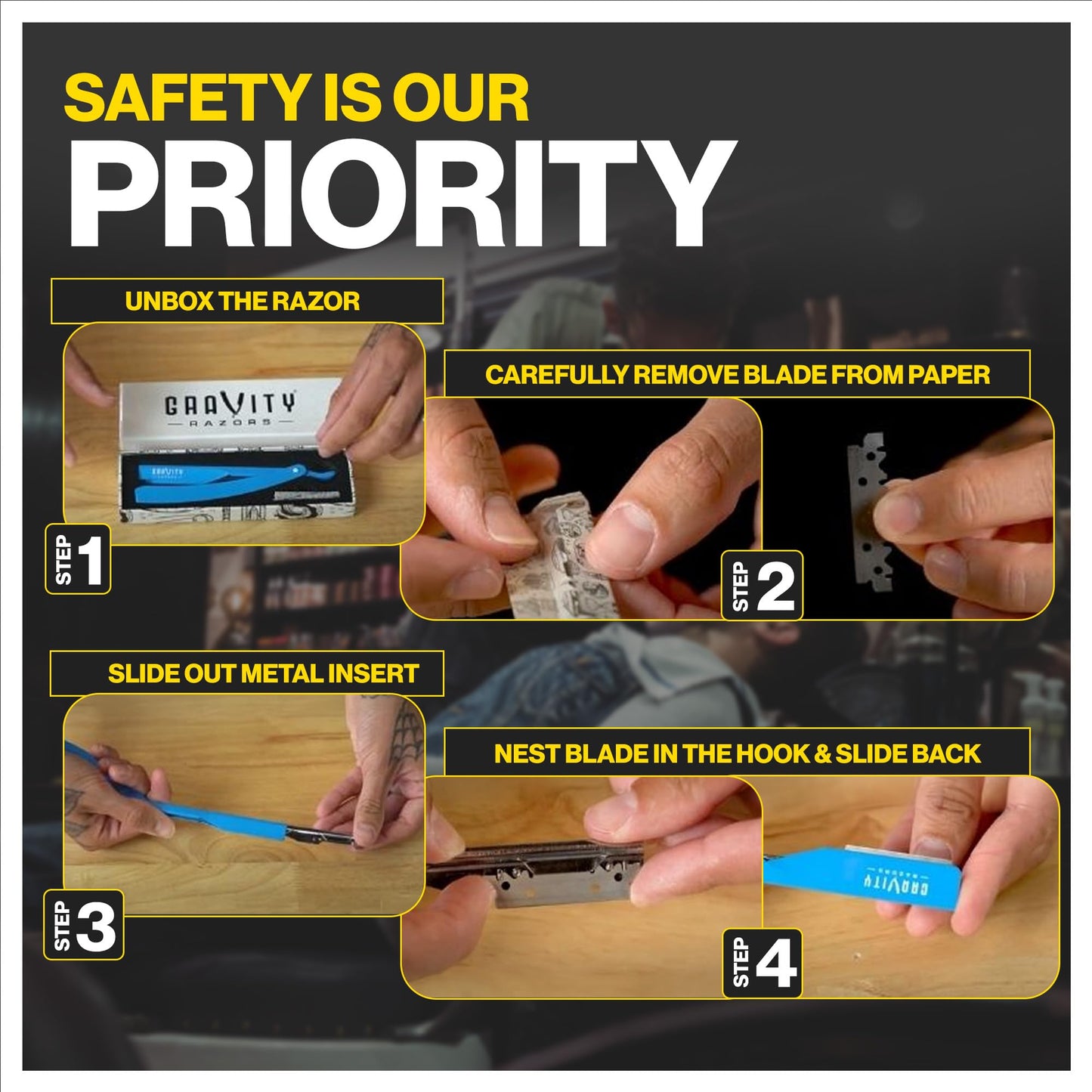 Professional Straight Razor - Ultra Exposed Straight Razor Kit with 10 Gravity Premium Blades, 2mm Exposed ("The OG")