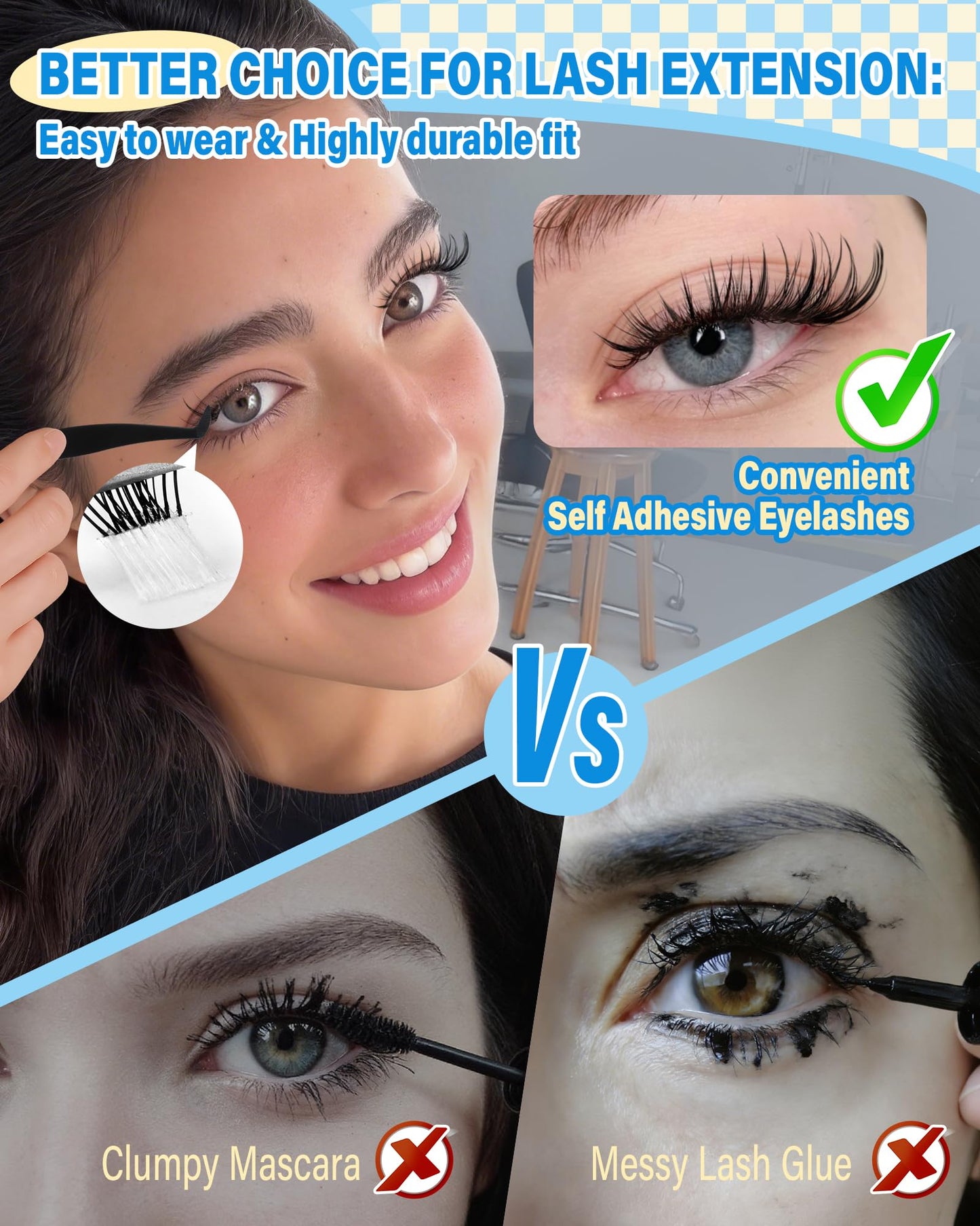 Cat Eye Self Adhesive Eyelash Natural Self Adhesive Lash Clusters Wispy Pre-Mapped No Glue Lash Clusters C-Curly Fox Eye Pre Glued Eyelashes Clusters 8-18MM by Zegaine