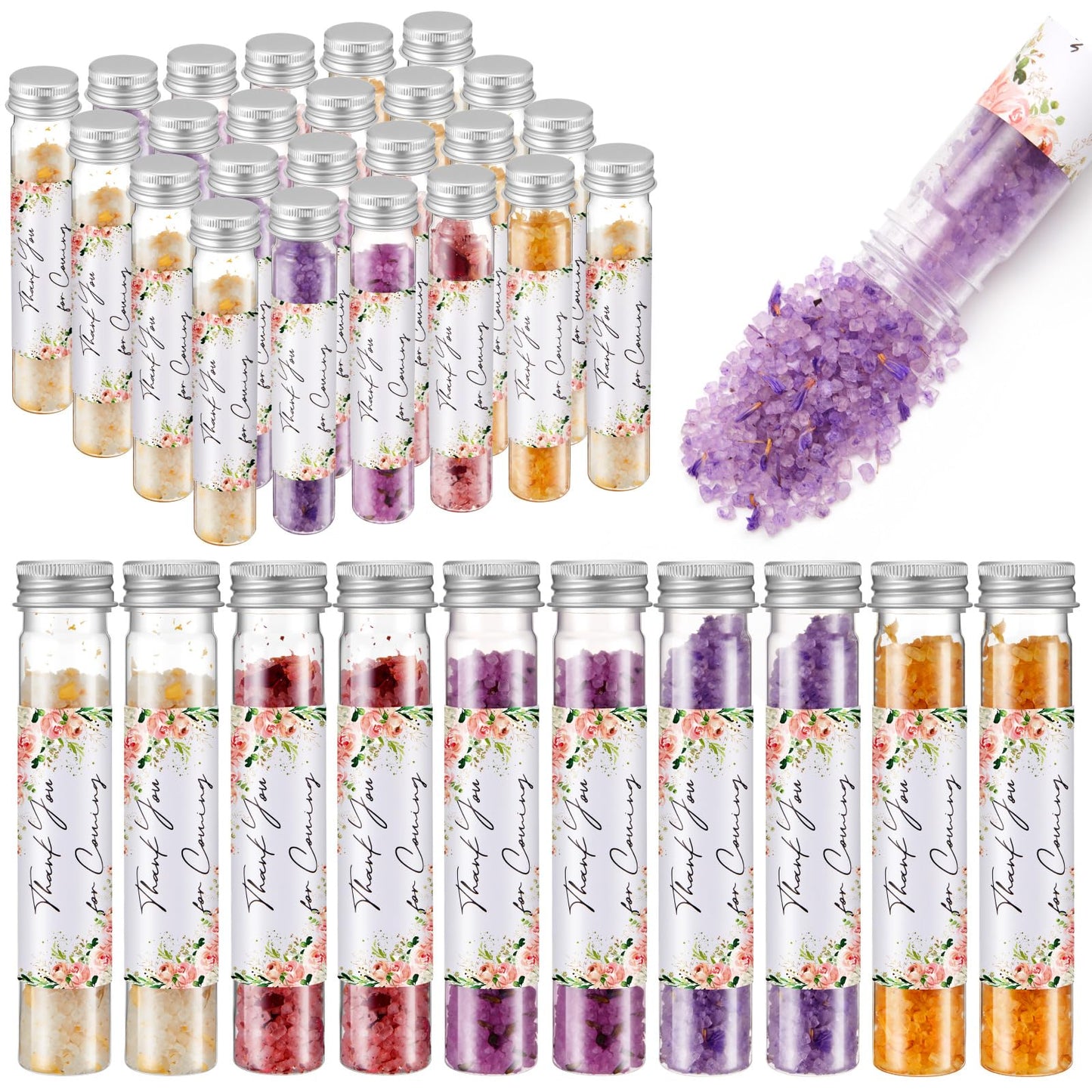 Dimsile 24 Pcs Aromatherapy Bath Salts Test Tube Bath Salts for Women Relaxing Spa Gifts Set for Wedding Christmas Birthday Baptism Party Favors (Floral)