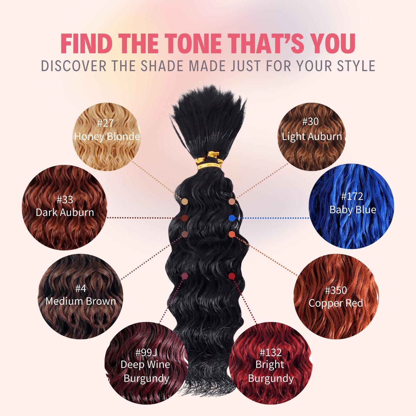 Pre-Divided Human Braiding Hair for Curly Boho Braids Bulk Pre-streached Deep Water Wave bulk Braiding Hair for Boho Braids Wet and Wavy Hair Extensions（4# 14" -85g）