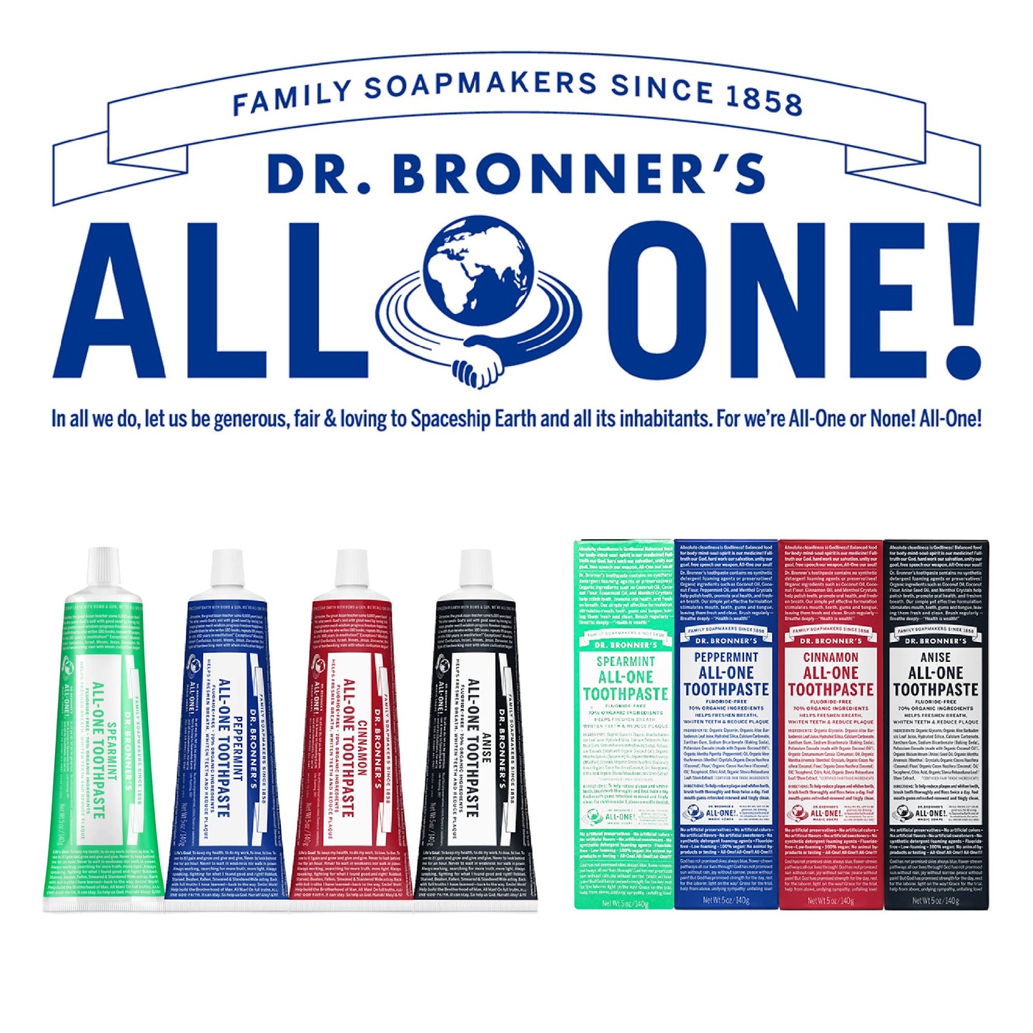 Dr. Bronner’s All-One Toothpaste– Peppermint & Spearmint, 5 oz, 2-Pack– Fluoride-Free Toothpaste for Adults, 70% Organic & Natural Ingredients, Vegan, Helps Freshen Breath, Reduce Plaque, Whiten Teeth