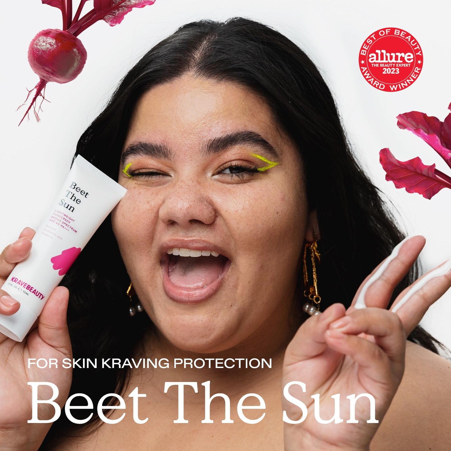 KraveBeauty Beet The Sun Lightweight Sunscreen SPF 40 PA+++, 2 Pack, Broad Spectrum Facial Sunscreen with Beet Root Extract & Hyaluronic Acid, Daily SPF Lotion for Face, Fragrance Free, 2 x 50 mL