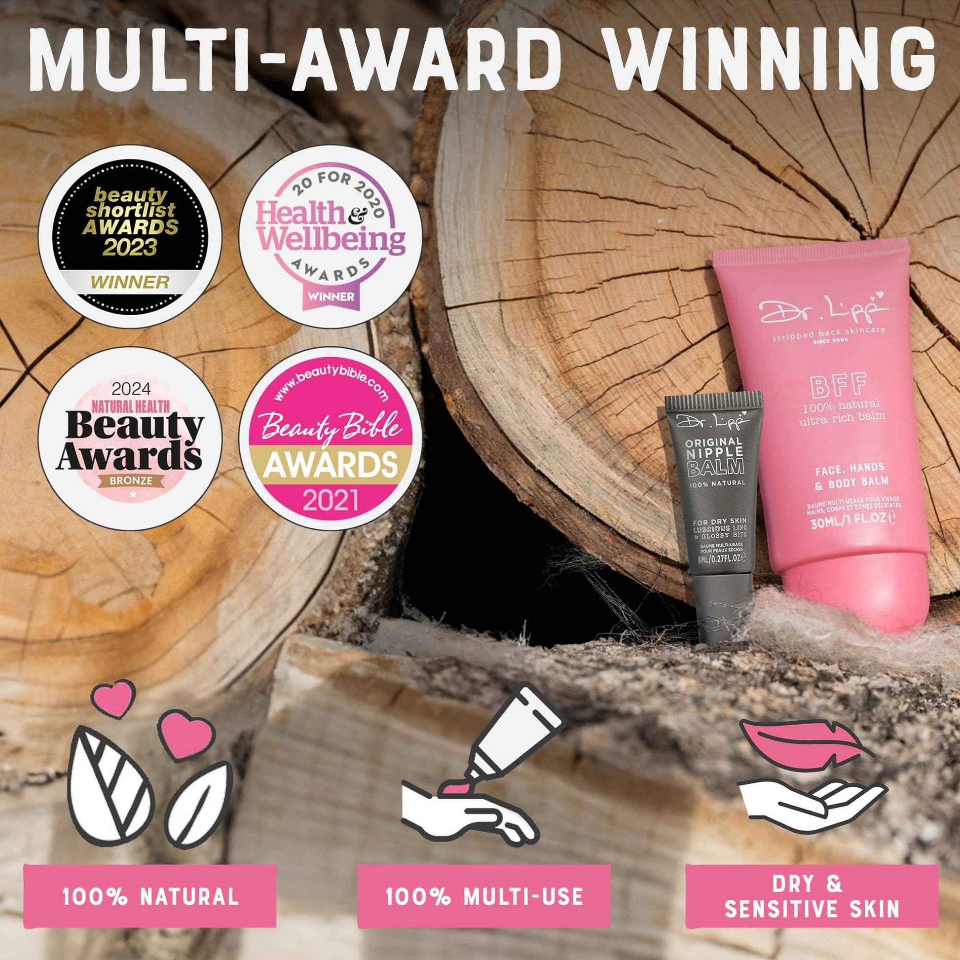 DR. LIPP Dry Skin Heroes [BFF ultra rich Balm 30ml & Original Nipple Balm 8ml] – 14-in-TWO Multi-Use Balms for Lips, Nipples & More – 100% Natural Coconut Oil & Lanolin – Fragrance & Cruelty Free