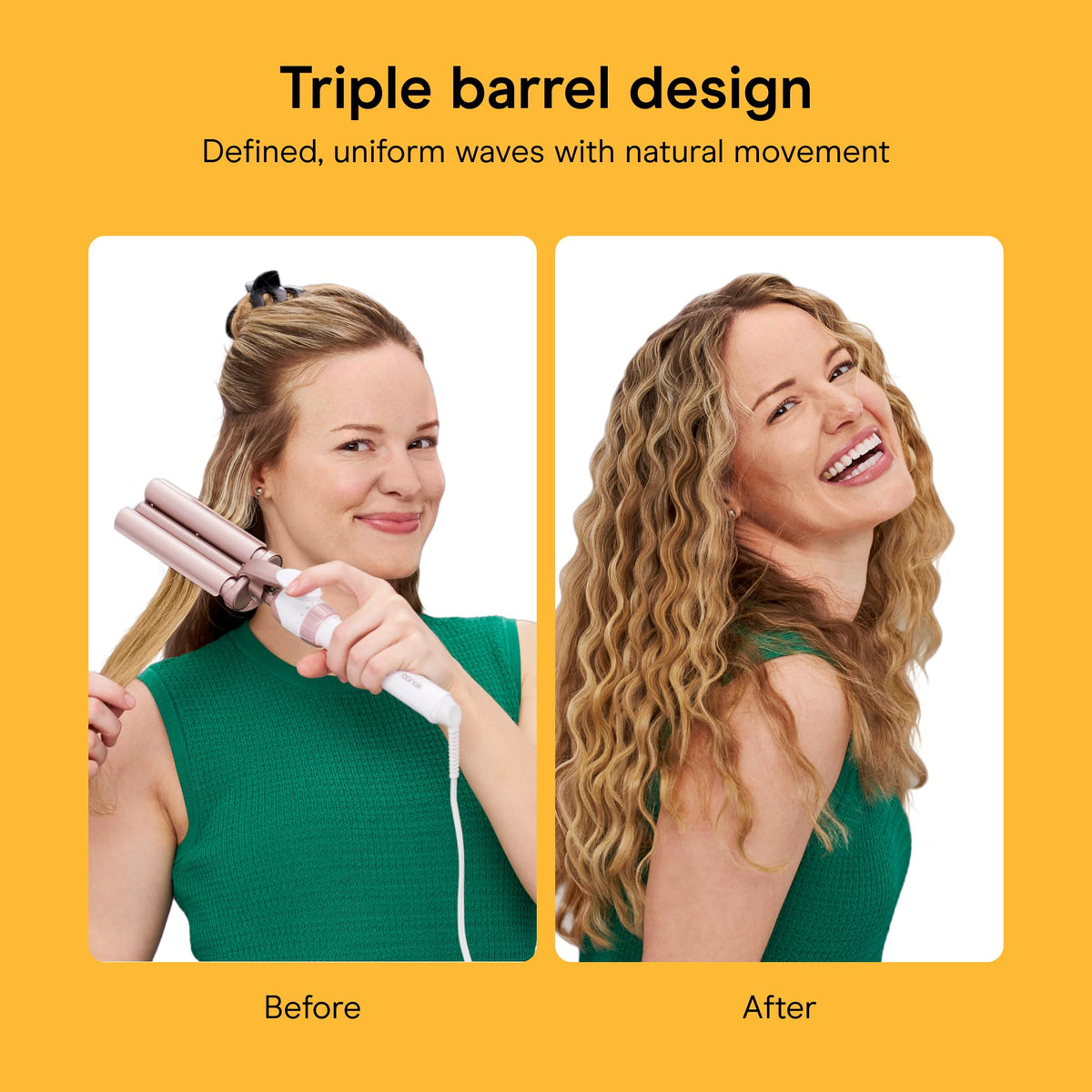 Conair Curling Iron & Waver Hair Tool, Triple Barrel, White/Rose Gold
