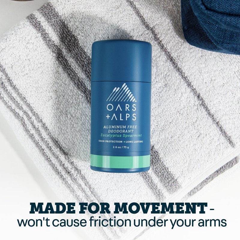 Oars + Alps Aluminum Free Deodorant for Men | Long Lasting Odor Protection, Clear & Free of White Residue, Anti-Chafing Smooth Glide, Dermatologist Tested, Eucalyptus Spearmint, 2pk, 2.6oz