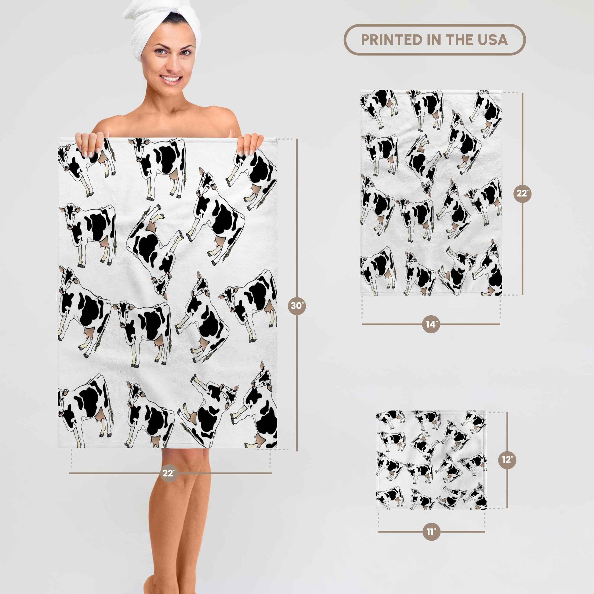 3D Rose Print of Cartoon Cow Toss Pattern Hand Towel, 15" x 22"