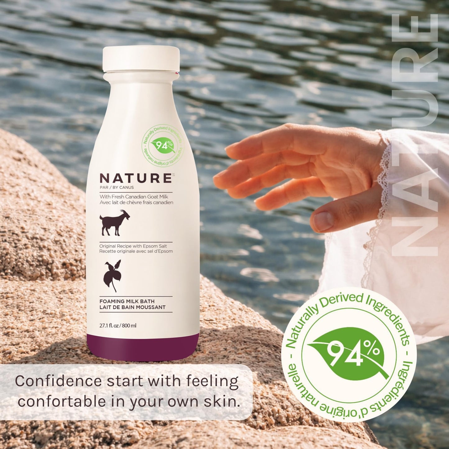 Goat Milk Bubble Bath Foaming Soak, 27.1 Fl Oz with Fresh Canadian Goat Milk, Smoothing Bath Milk for Soft Skin, Nature by Canus Original