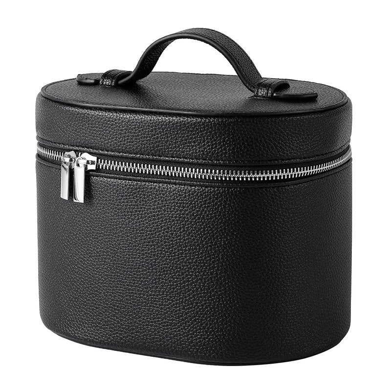 Lestikave Makeup Bag Vanity Case with Divider and Handle, Aesthetic Makeup Bags, Waterproof PU Leather Toiletry Bag for Women Girls, Portable Cosmetic Organizer Bag (03Black)