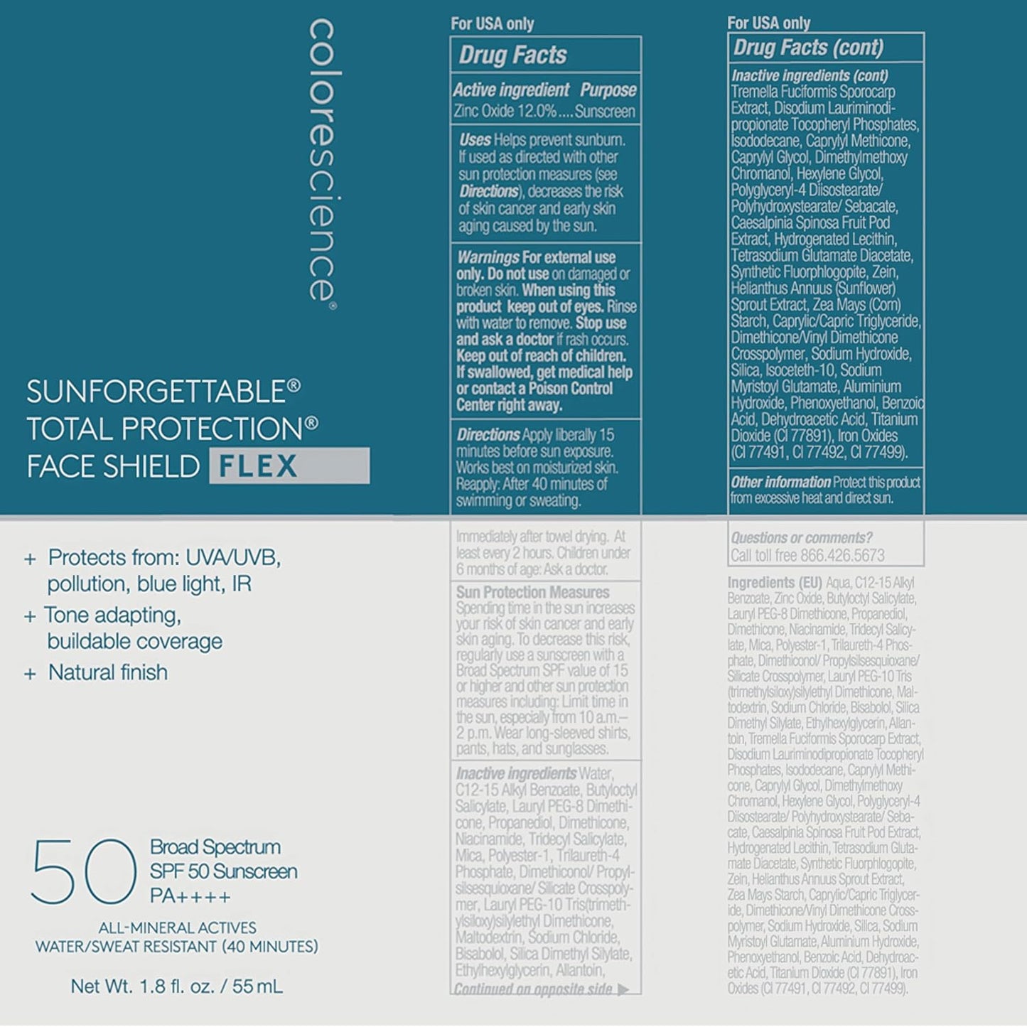 Colorescience Total Protection Face Shield SPF 50 - Lightweight, Broad Spectrum Sunscreen | 1.8 fl. oz.